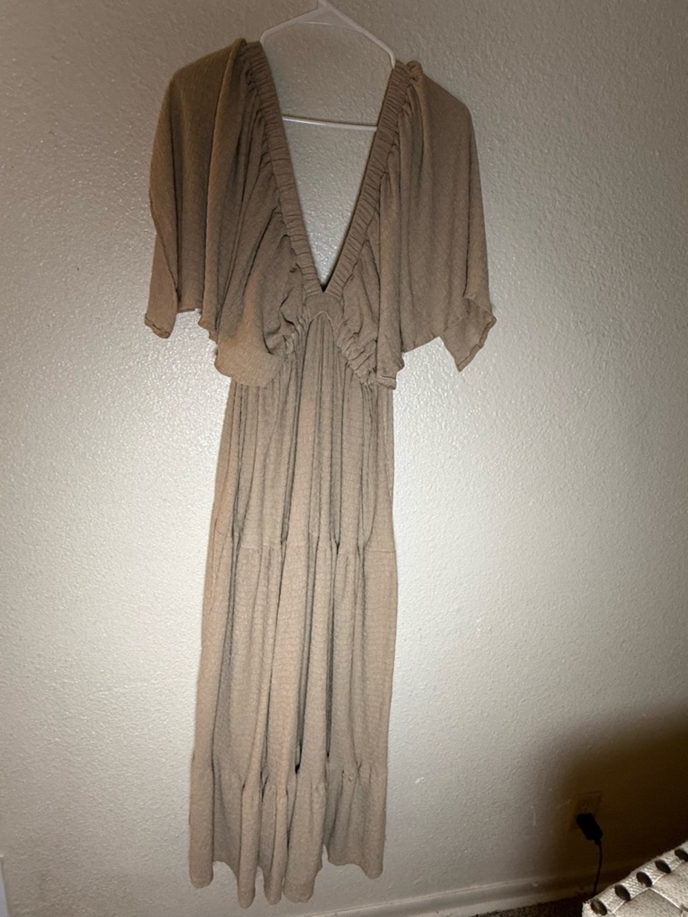 Women’s Taupe V-Neck Tiered Maxi Dress - Picture 2 of 7